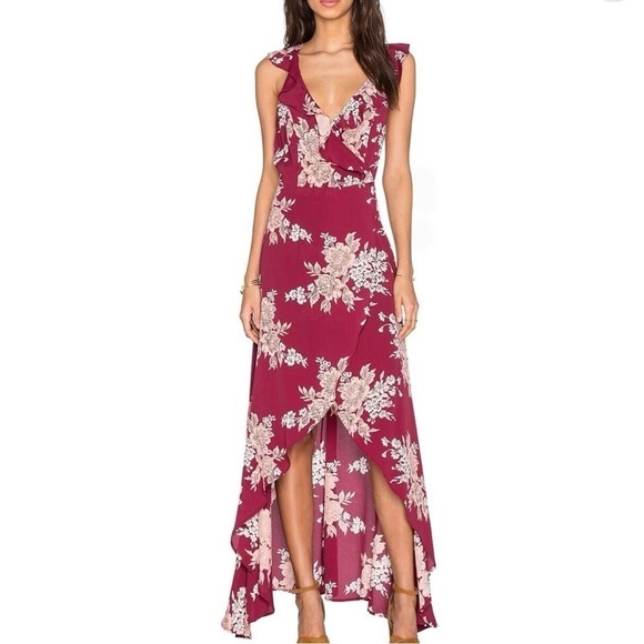🥒 Privacy Please Fillmore Wrap Summer Floral Red High Low Midi Dress Calico M - Picture 7 of 7